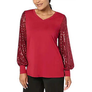 Jingle Belles by Kim Gravel Women's TripleLuxe Sequin Top Garnet - Regular